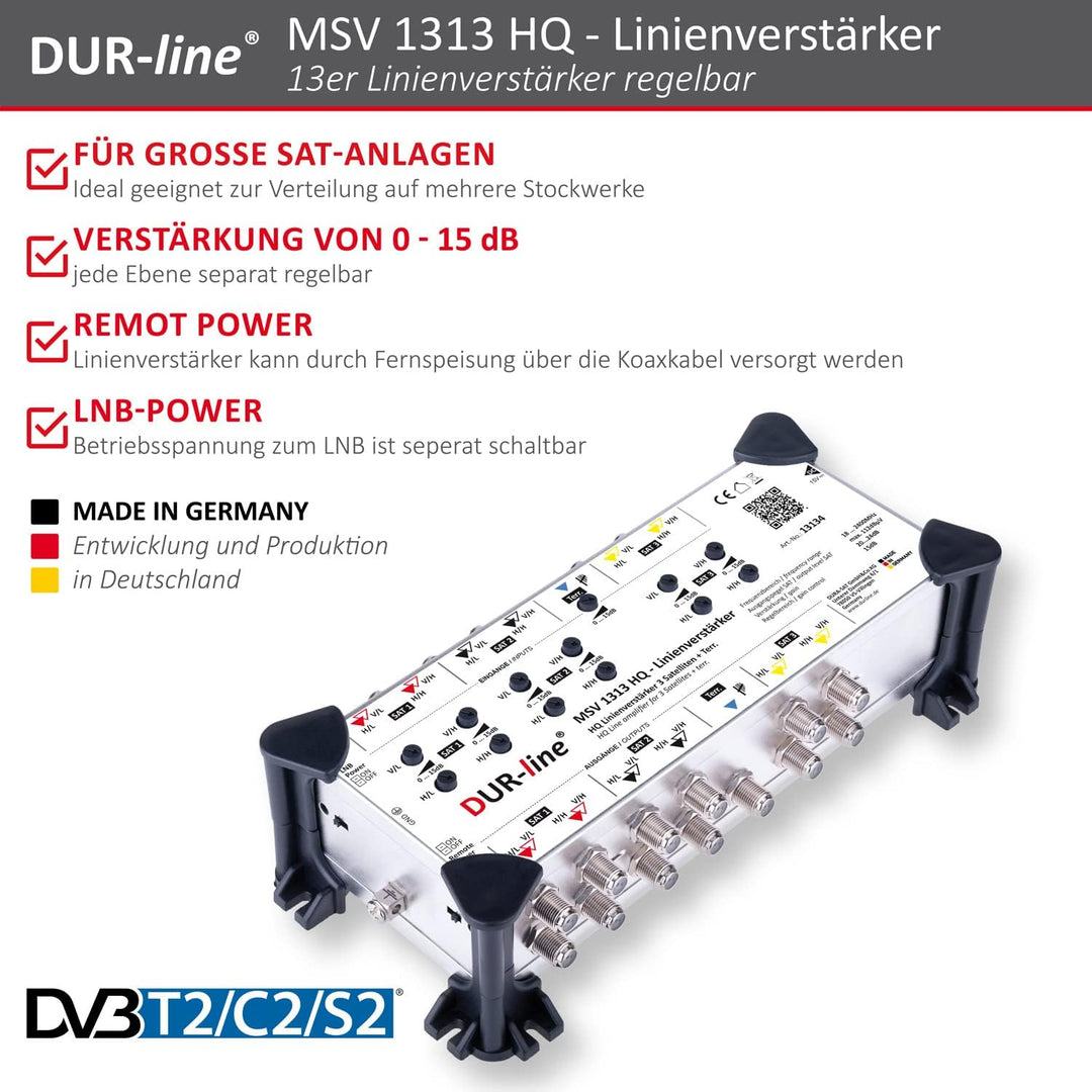 DUR-line MSV 1313 HQ Linienverstärker - Zur Verstärkung von Kaskaden-Systemen von 3 Satelliten - Mad