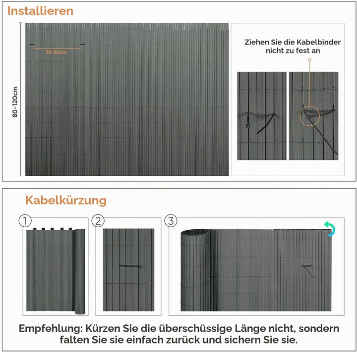 Sekey PVC Sichtschutzmatte 100x500cm Doppelte Verstärkung Innen, Balkon Sichtschutz mit Kabelbindern