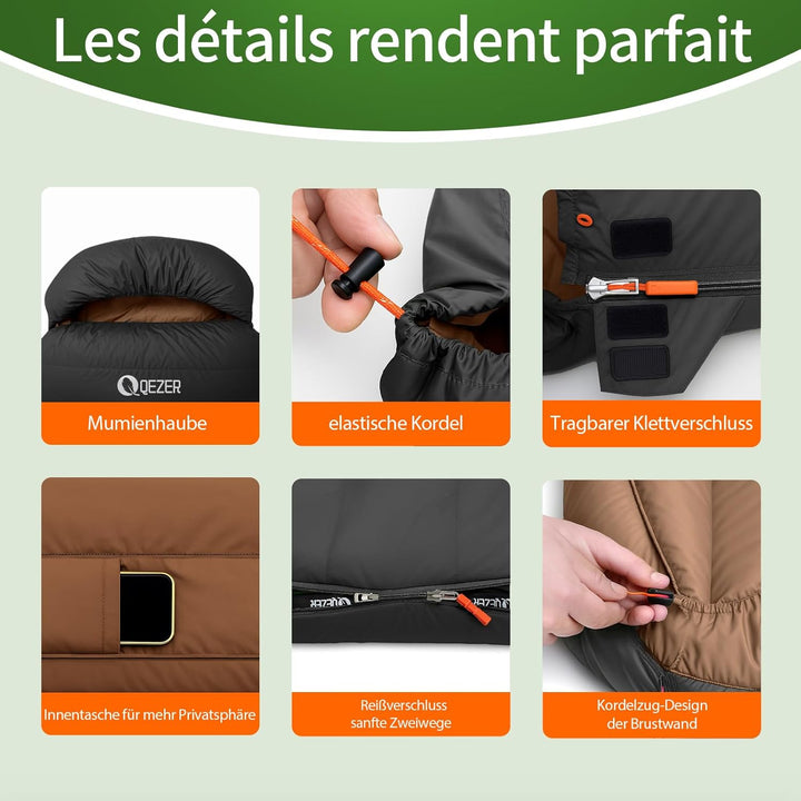 XXL Daunenschlafsack 3-4 Jahreszeiten extra grosser Schlafsack 230cm x100cm, leicht und warm Daunen