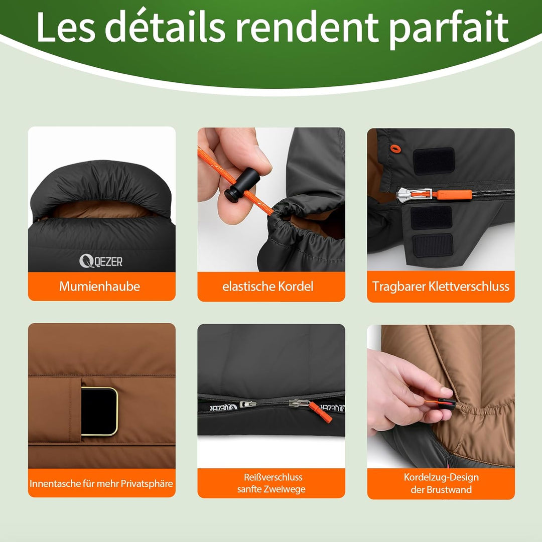XXL Daunenschlafsack 3-4 Jahreszeiten extra grosser Schlafsack 230cm x100cm, leicht und warm Daunen