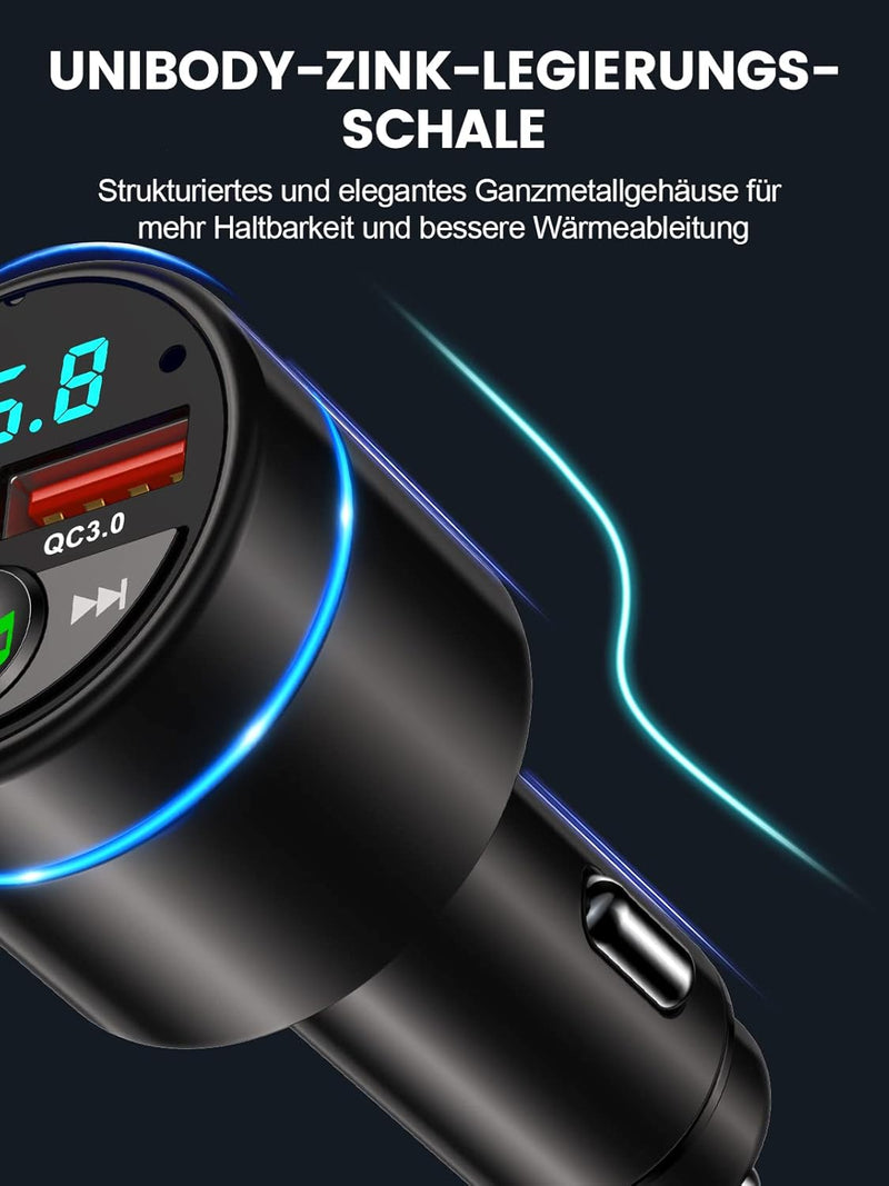 Mohard FM Transmitter Auto Bluetooth 5.3, Ganzmetall PD 30W & QC3.0 18W Schnelles Autoladegerät Ziga