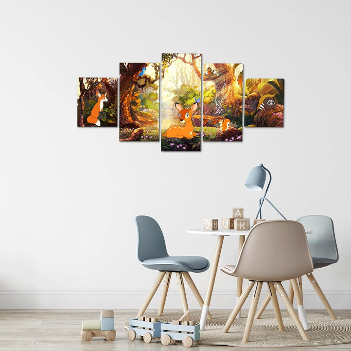 Runa Art Wandbilder Kinderzimmer Wald 5 Teilig Bild auf Vlies Leinwand Deko Babyzimmer Spielzimmer W