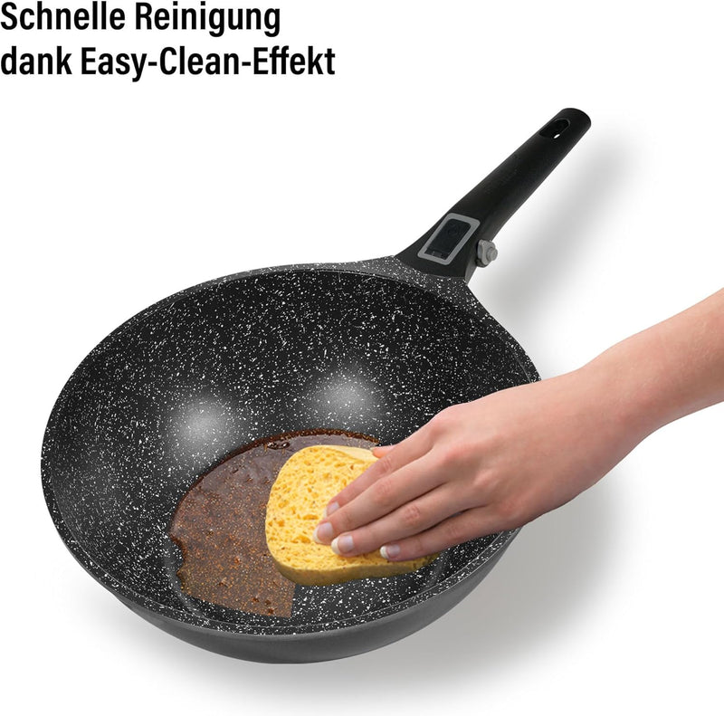 Stoneline Imagination Plus Wok 30 cm, mit Glasdeckel und abnehmbarem 3-Stufen-Sicherheitsgriff, Wokp