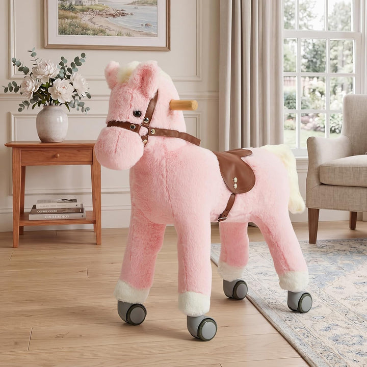 Labebe Pferd zum Reiten, Spielpferd mit Rollen aus Plüsch | für Kinder von 3–12 Jahren, 2-in-1 Schau