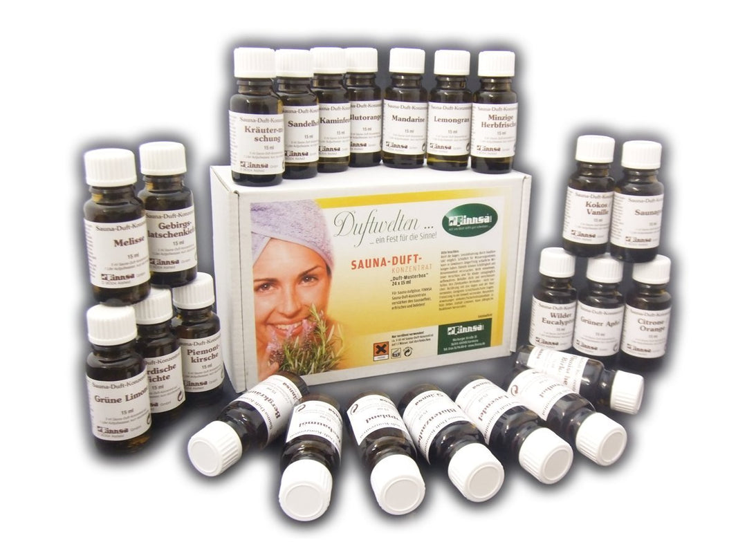 Finnsa Exclusiv Duftbox 24x15ml Saunaaufguss Saunakonzentrat Saunaduft Aufguss