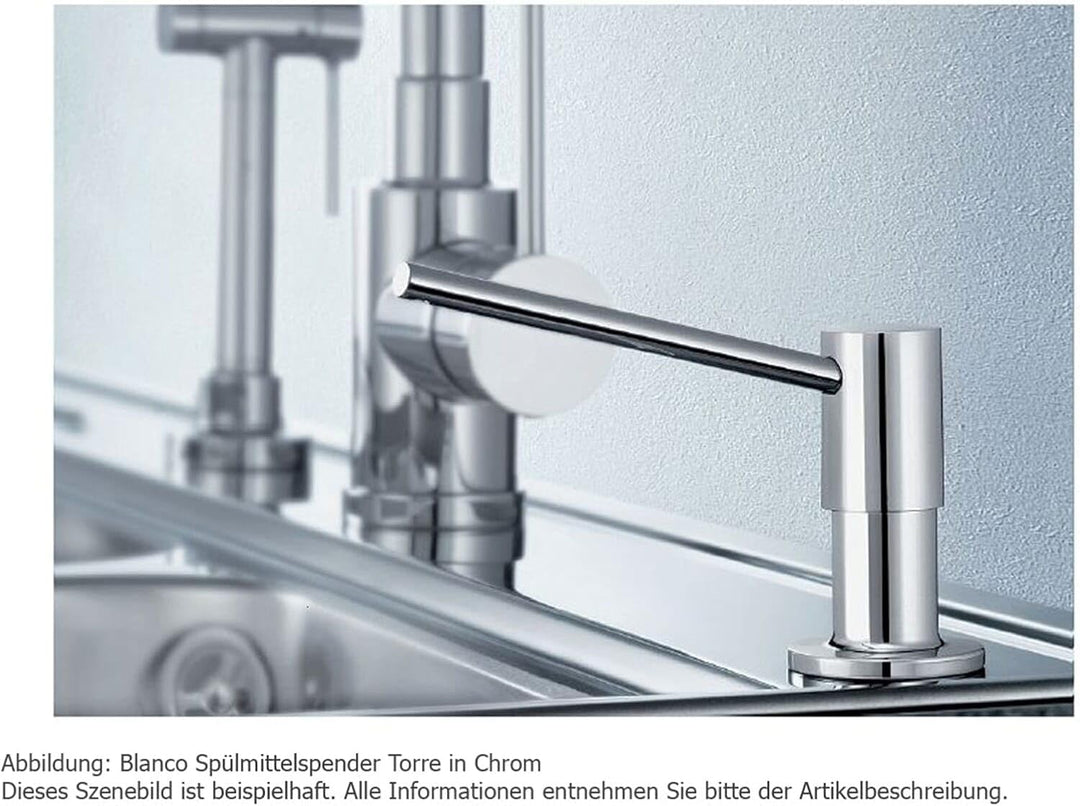 BLANCO TORRE Spülmittelspender chrom | Passend zu allen BLANCO-Küchenarmaturen | Bequem von oben zu
