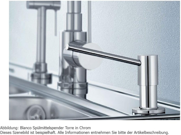 BLANCO TORRE Spülmittelspender chrom | Passend zu allen BLANCO-Küchenarmaturen | Bequem von oben zu