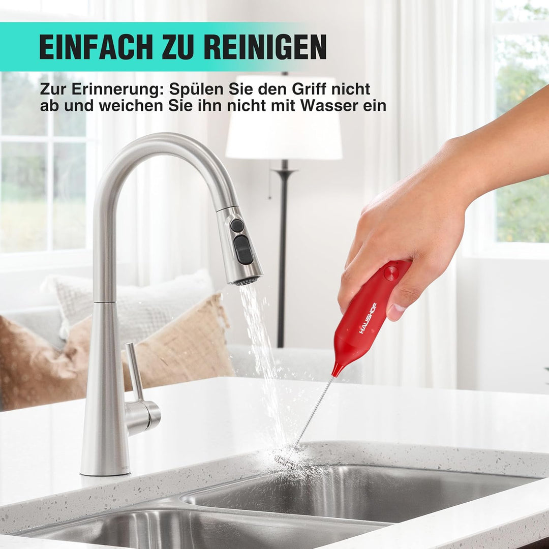 HAUSHOF Milchaufschäumer Stab, Wiederaufladbarer Hand-Milchschäumer, mit Schneebesen aus Edelstahl,