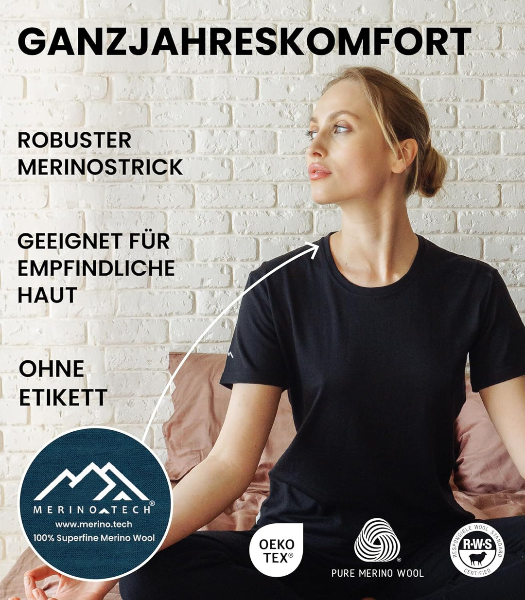 Merino.tech 100% Merino Shirt Damen Wandern - Merinowolle Tshirt Damen Kurzarm - Sport Thermo Unterh