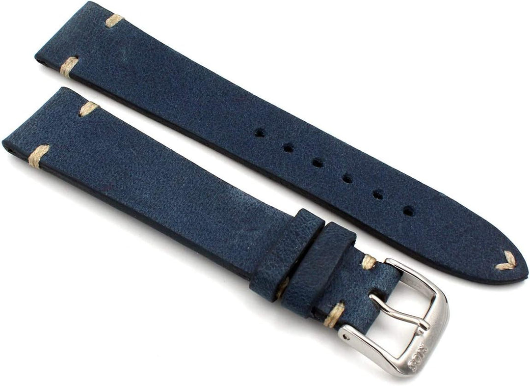Rios1931 Sagittarius Vintage Rindsleder Uhrenarmband handgemacht in Deutschland 19mm blau