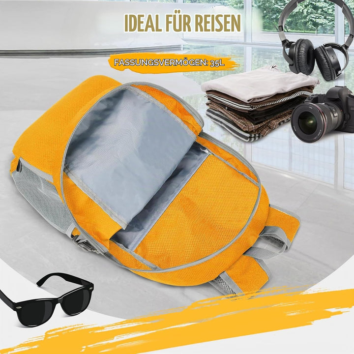 ZOMAKE Faltbarer Rucksack 35L,Leichter Rucksäcke Wasserdicht Wanderrucksack Packable Backpack für Da