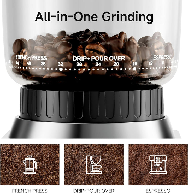 HIBREW G7 Espressomühle mit Kegelsenker, magnetischer Messbecher, Metallgehäuse, 48 Mahlstufen - für