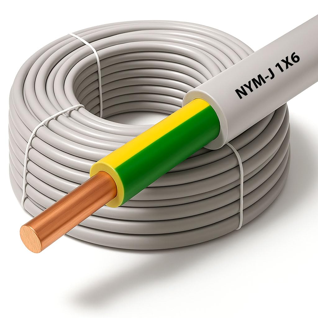 NYM-J Kabel XmediaSat Erdungsleitung/Erdungskabel/Potentialausgleich (NYM-J, 1 x 6 mm², grau, 15 Met