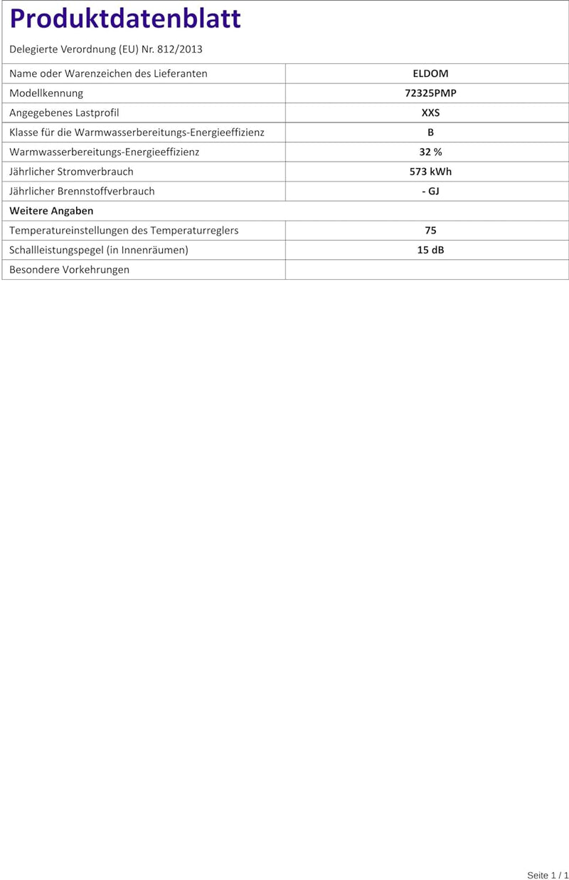 Eldom Warmwasserspeicher/Boiler 10L Untertisch druckfest, Weiss Single, Single