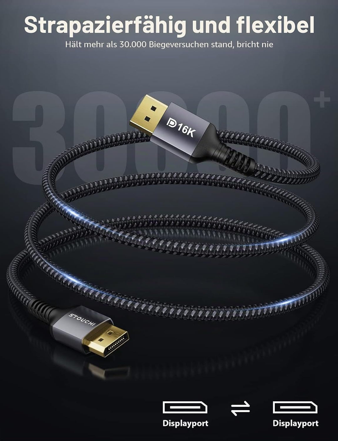 Stouchi 2Pack DisplayPort Kabel 2.1 DP2.1 Kabel [16K@60Hz,10K@60Hz,8K@120Hz,4K@240Hz 165Hz 144Hz] Un