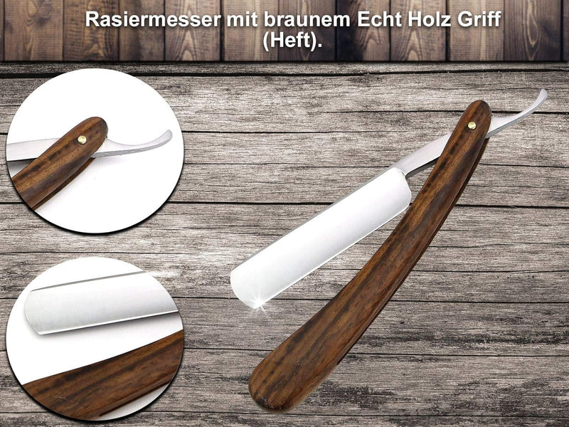 Solingen Schärf Paste im Rasiermesser Set mit extra breitem Leder Streichriemen und Holz Griff Rasie