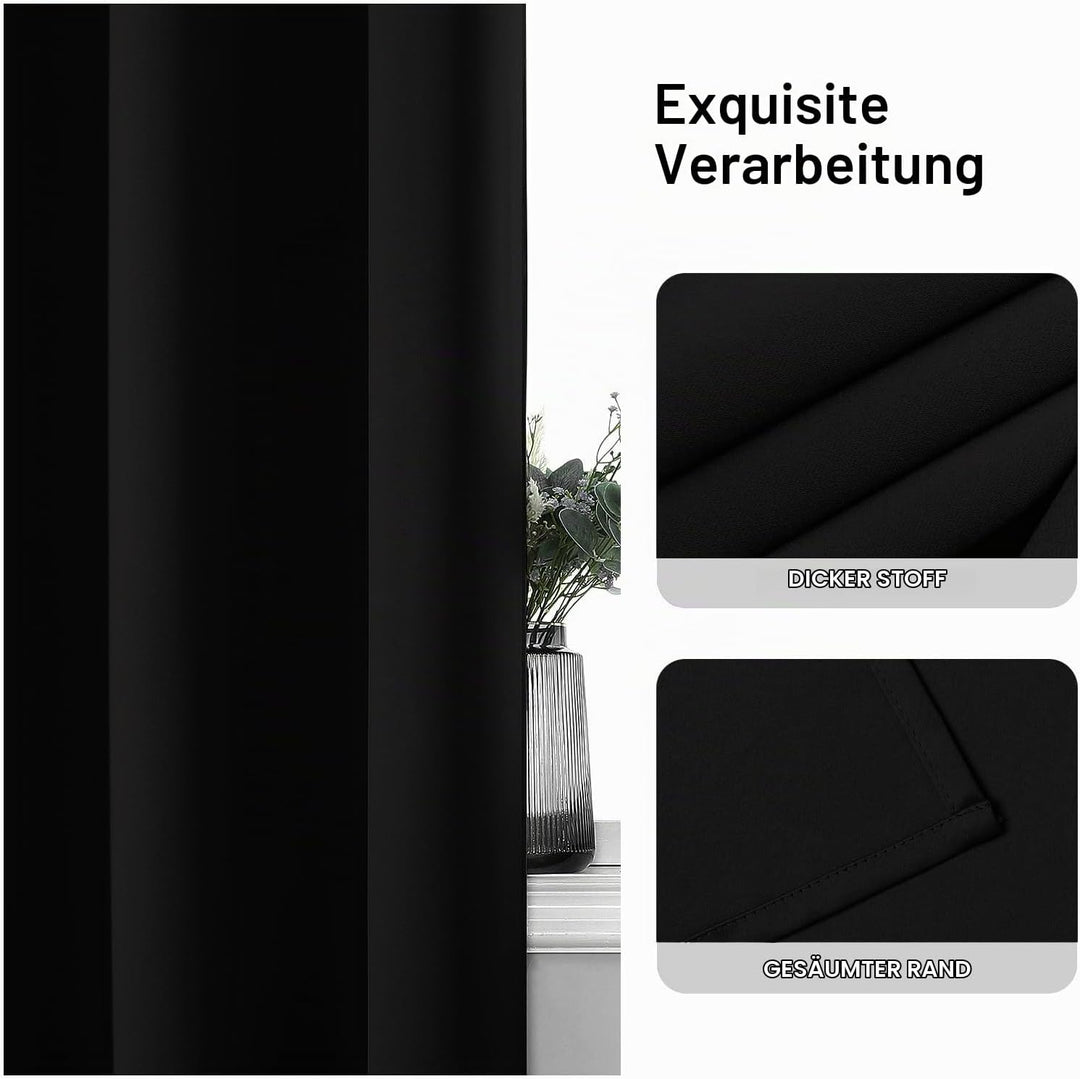 CUCRAF Verdunklungsvorhang Schwarz für Schlafzimmer, Kinderzimmer Gardinen Verdunkelung Thermovorhan