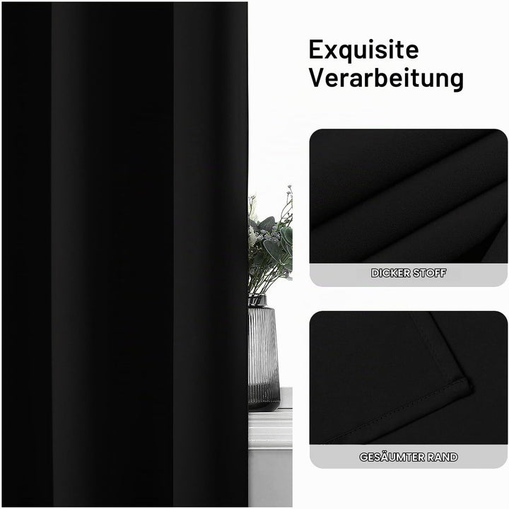 CUCRAF Verdunklungsvorhang Schwarz für Schlafzimmer, Kinderzimmer Gardinen Verdunkelung Thermovorhan