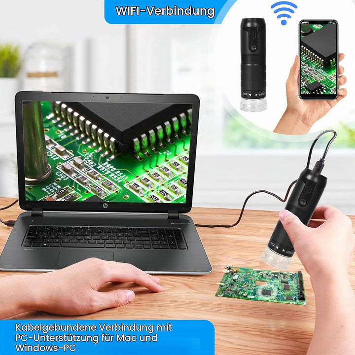 WiFi Digitales Mikroskop, 50X bis 1000X Kabellose Handmikroskop, 1920P USB Handy Digitales Mikroskop