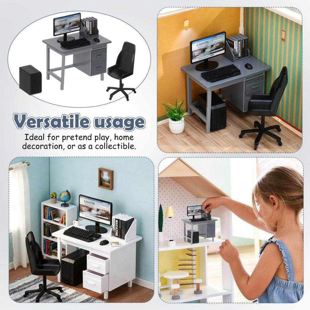 TOYANDONA 2 Sets Miniatur-puppenhausmöbel: 1:12 Mini-computertisch Und Stuhl, Winziges Büroschreibti