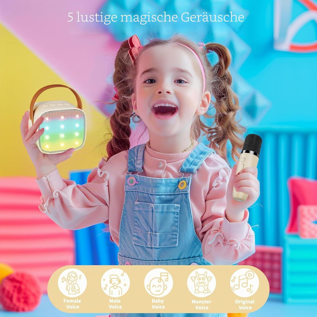 Karaoke Maschine Kinder Mini Karaoke Maschine mit 1 Mikrofon Bluetooth-Lautsprecher mit LED-Lichtern