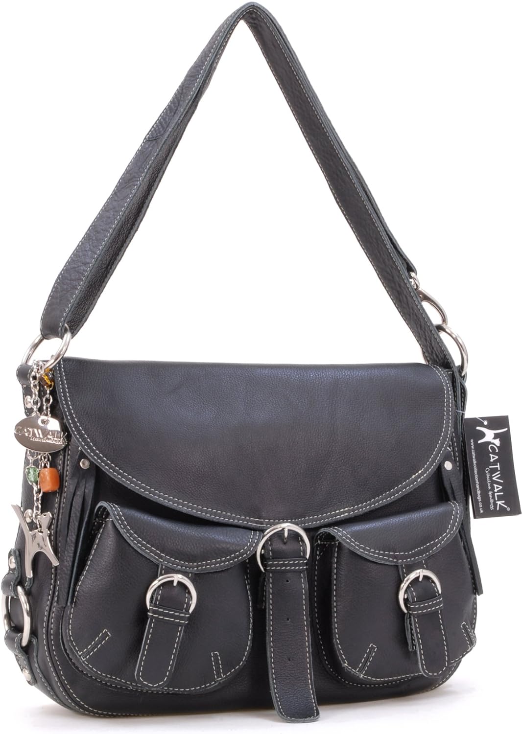 Catwalk Collection Handbags - Leder - Grosse Überschlagtasche/Schultertasche - COURIER L Schwarz, L