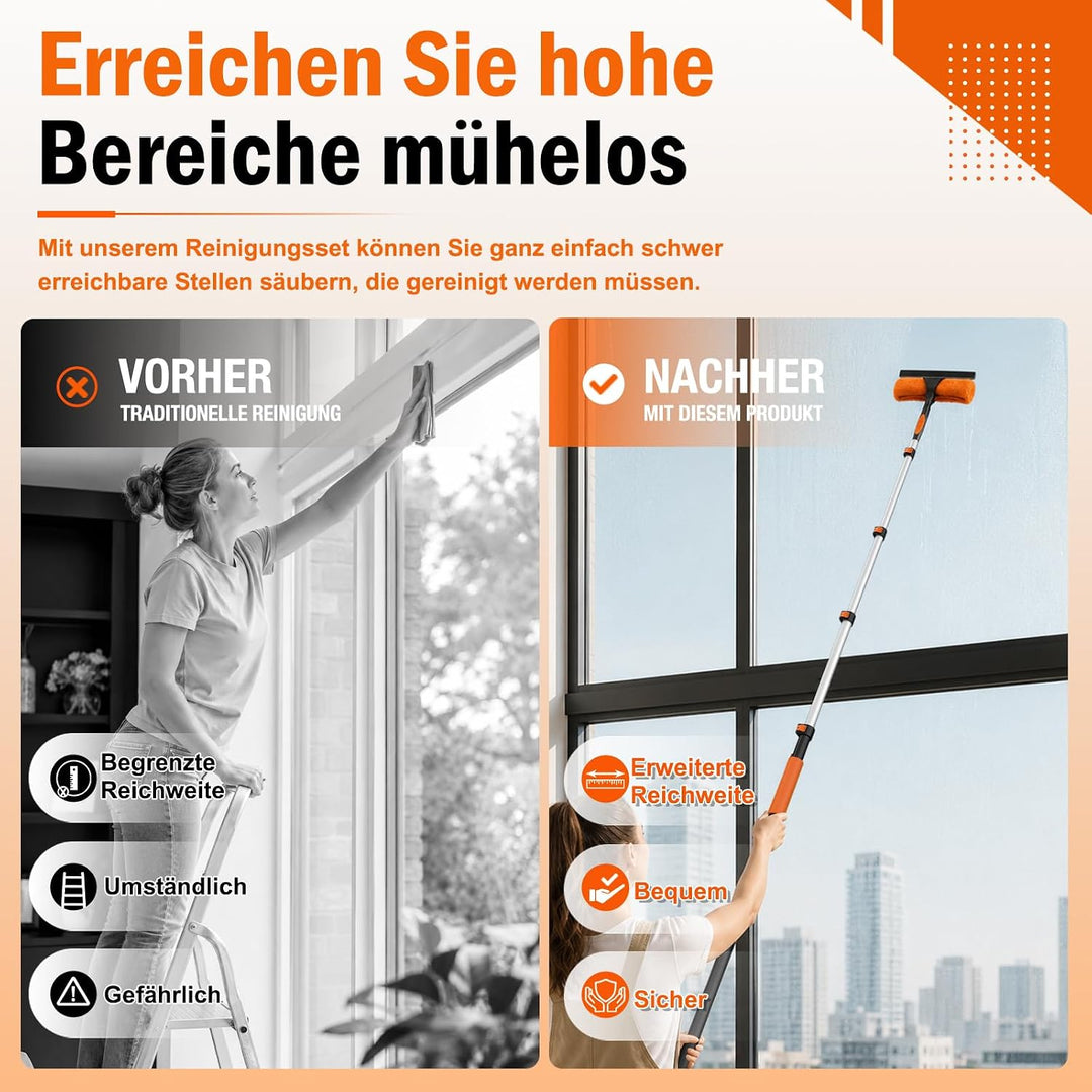 3,6M Staubwedel Teleskop Waschbar, Spinnwebenbesen mit Teleskopstiel, Fensterabzieher zum Reinigen v