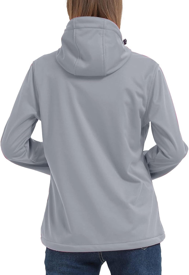 ATLASLAVA Damen Softshelljacke Leichte mit Fleece-Futter Kapuze Windjacke Laufen Wandern S SILVER, S