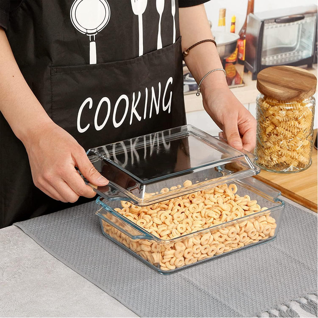 Glas Auflaufform mit Deckel, 1.5L Rechteckige Lasagneformen 21x17.8x6cm, Ofenfest, Mikrowellengeeign