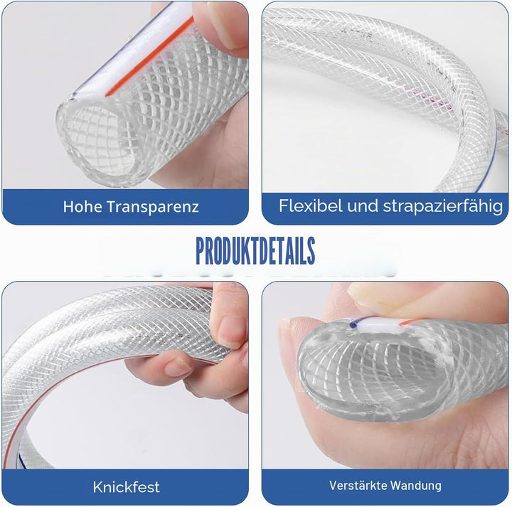 PVC Schlauch 25 x 32 mm – Klarer Geflochtener Saug- Und Druckschlauch Inkl. 2 Schlauchschellen, Flex