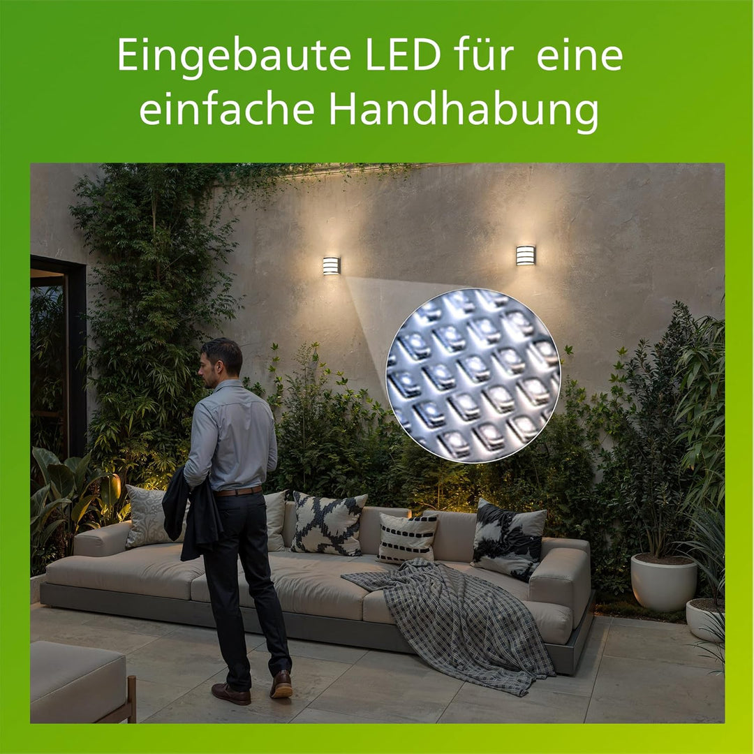 Philips myGarden LED Calgary Wandleuchte, 3W, Edelstahl ohne Bewegungsmelder, ohne Bewegungsmelder