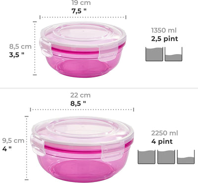 Grizzly 4er Set Frischhaltedosen (0,4L, 0,8L, 1,4L, 2,3L), rund, Kunststoff, 100% luft-/wasserdicht,