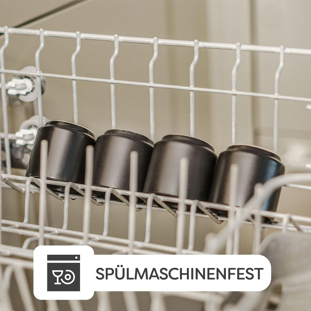Cosumy Espressotassen Set 4er Schwarz - Espresso Tassen Set ohne Henkel | Stapelbar & Dickwandig - 8