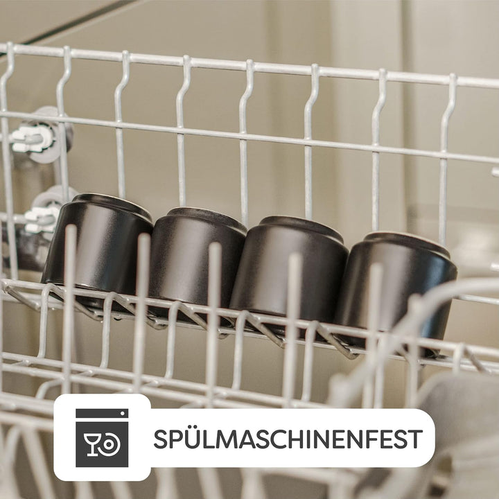 Cosumy Espressotassen Set 4er Schwarz - Espresso Tassen Set ohne Henkel | Stapelbar & Dickwandig - 8