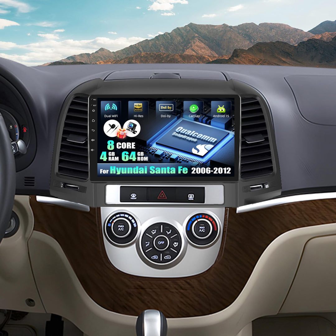 CAMECHO Android 15 Qualcomm Octa Core 4G+64G Autoradio für Hyundai Santa Fe 2006-2012 mit Carplay An
