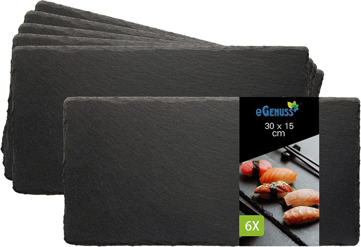 eGenuss 6er-Set Schieferplatten Dessertteller Sushi Geschirr schwarz Teller Schiefer Serviertablett