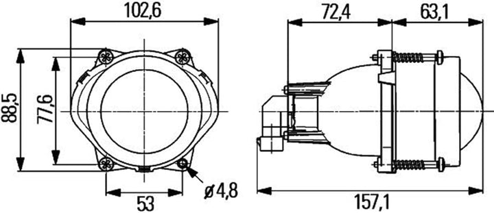 HELLA - Halogen/DE-Hauptscheinwerfer - Modul 60 - 12/24V - rund - Einbau - Stecker: Flachstecker - r