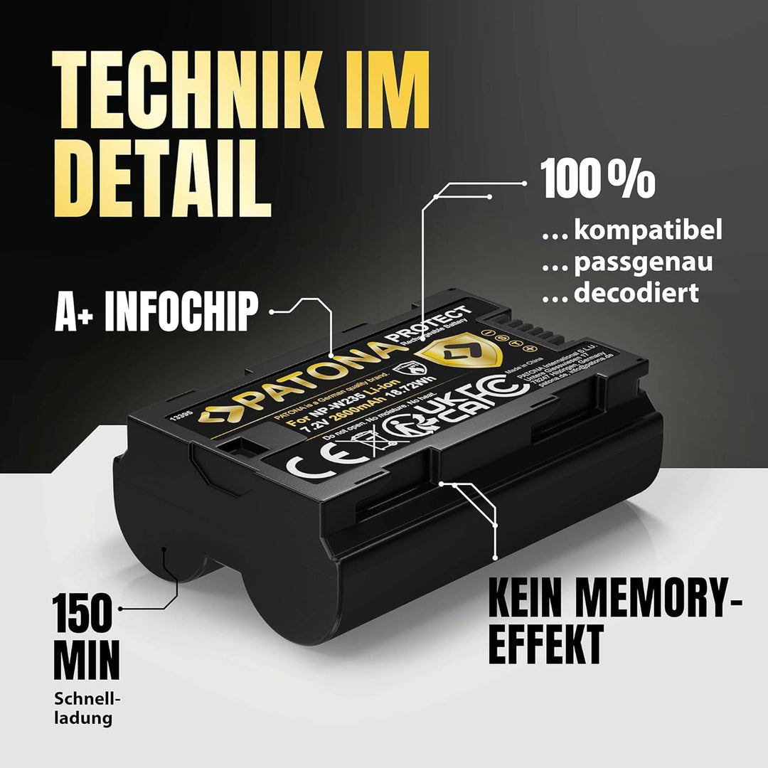 PATONA Protect V1 Akku NP-W235 (2400 mAh) mit NTC-Sensor und V1 Gehäuse - kompatibel mit Fuji Fujifi