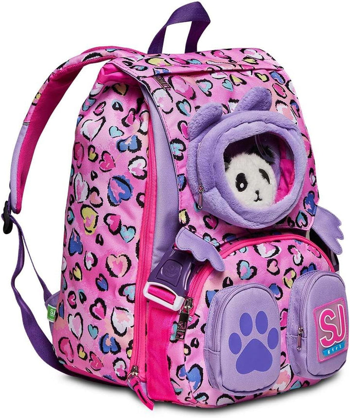 SJ Rucksack für Schule, erweiterbar, gross, Fleecy Girl – Bär – Grundschule – Mädchen, Rebel Pink, T