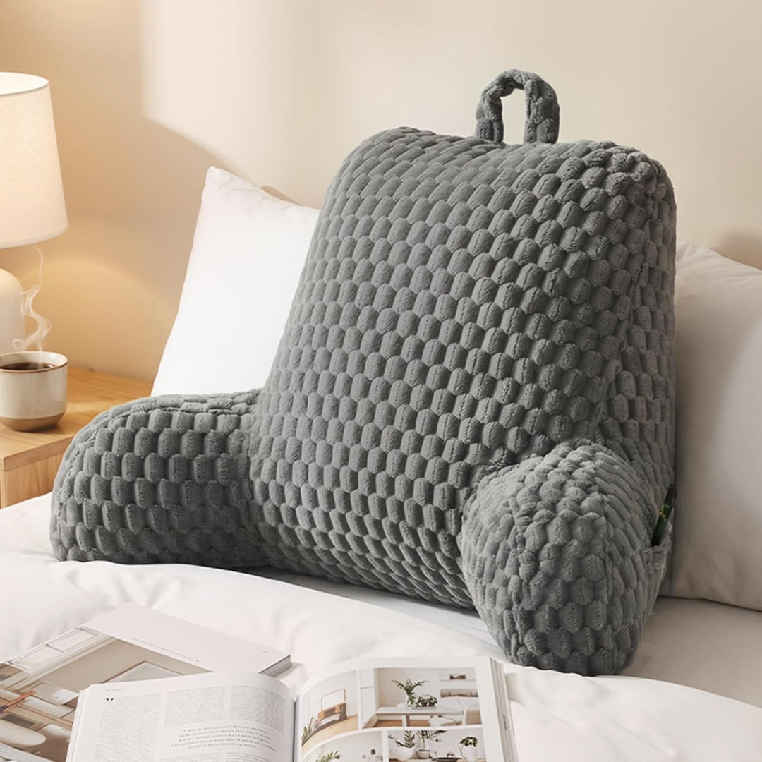 Generisch Lesekissen für Bett und Sofa, Rückenstützkissen mit abnehmbarem Waschbarem Plüsch Bezug- B