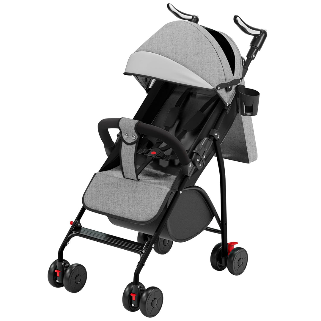 Kinderwagen mit Verstellbarem Schiebegriff, 4-Rad Liegebuggy ab 0–4 Jahre, Höhenverstellbar, Leicht