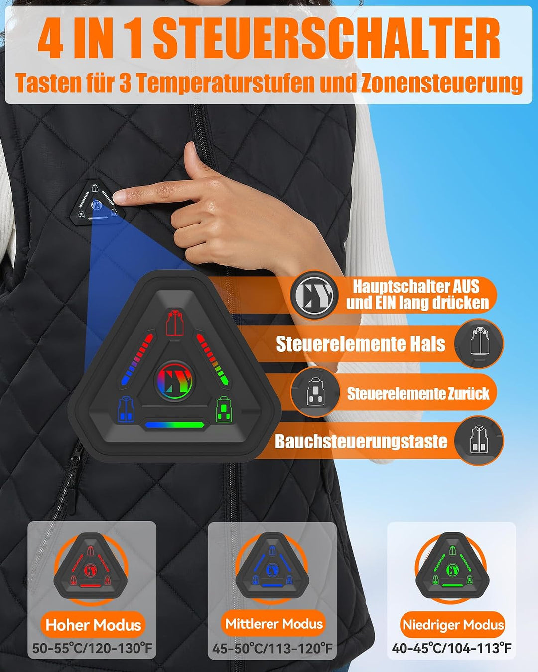 CYCYHEAT Beheizbare Weste Damen mit 7,4V Akku und 4-in-1 Steuerung – Leichte Wattierte Heizweste mit