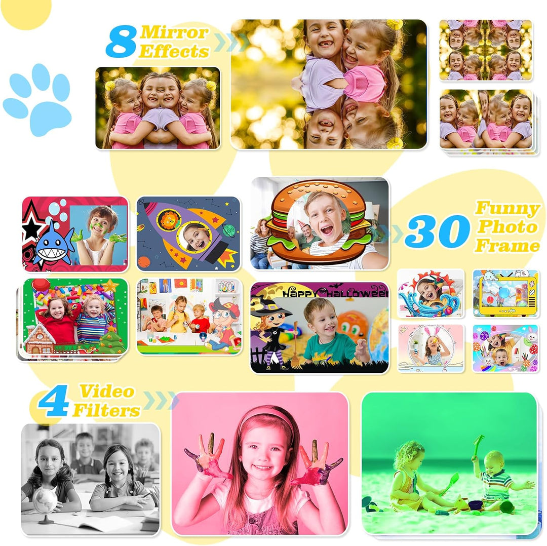 Kinderkamera mit 3,5" Grossem Display, 360° Drehbarem Zoomobjektiv, LED-Blitz & 32GB Karte Kinder vo