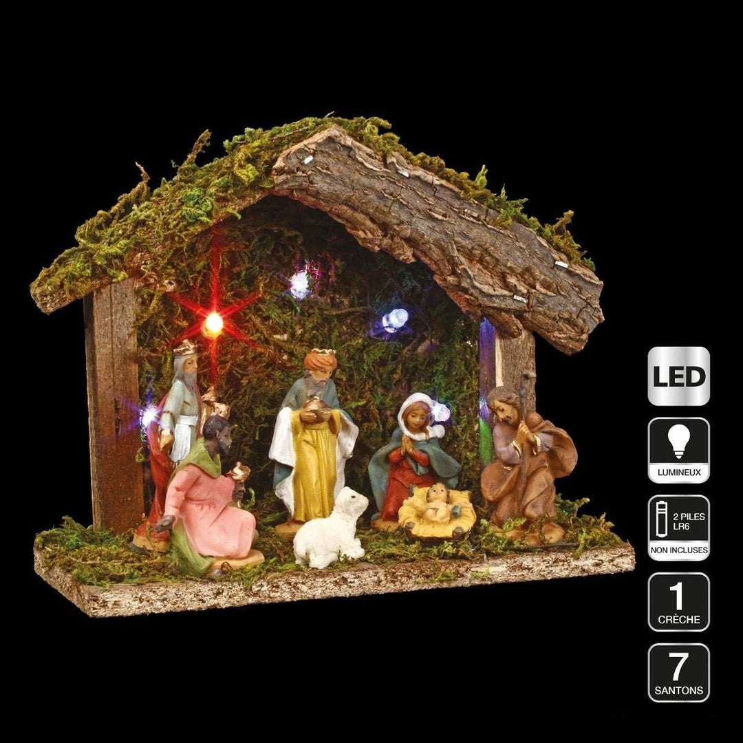 JJA Feeric Chrismas 3-in-1-Weihnachts-Set mit 1 Krippe mit Beleuchtung + 7 Krippenfiguren + 1 LED-Be