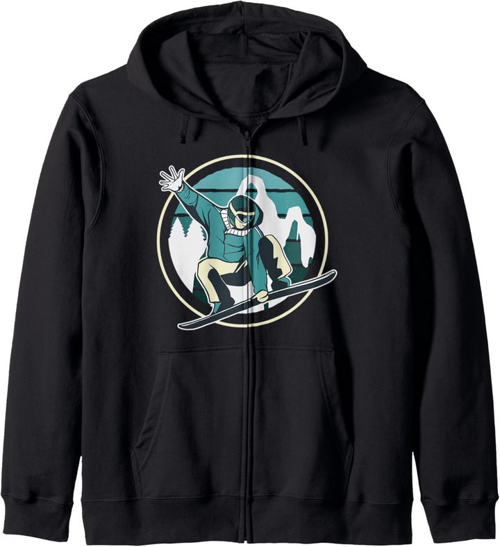 Snowboarden Design mit Sowboarder beim Sprung und Bergen Kapuzenjacke