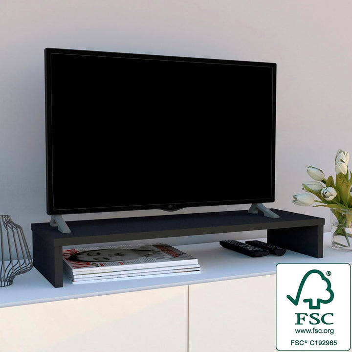 Henor Monitorständer TV-Bildschirmerhöhung in FSC® Holz 82 x 26.5 x 12 cm. Unterstützt 50 kg Graphit
