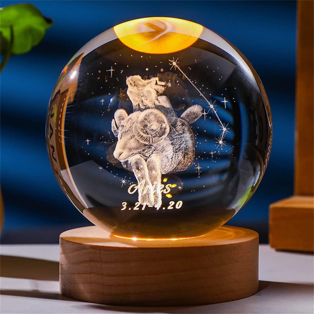 qianyue Laser Gravierte Sternzeichen Kristallkugel Miniatur 3D Kristall Handwerk Dekoration Glas Kug