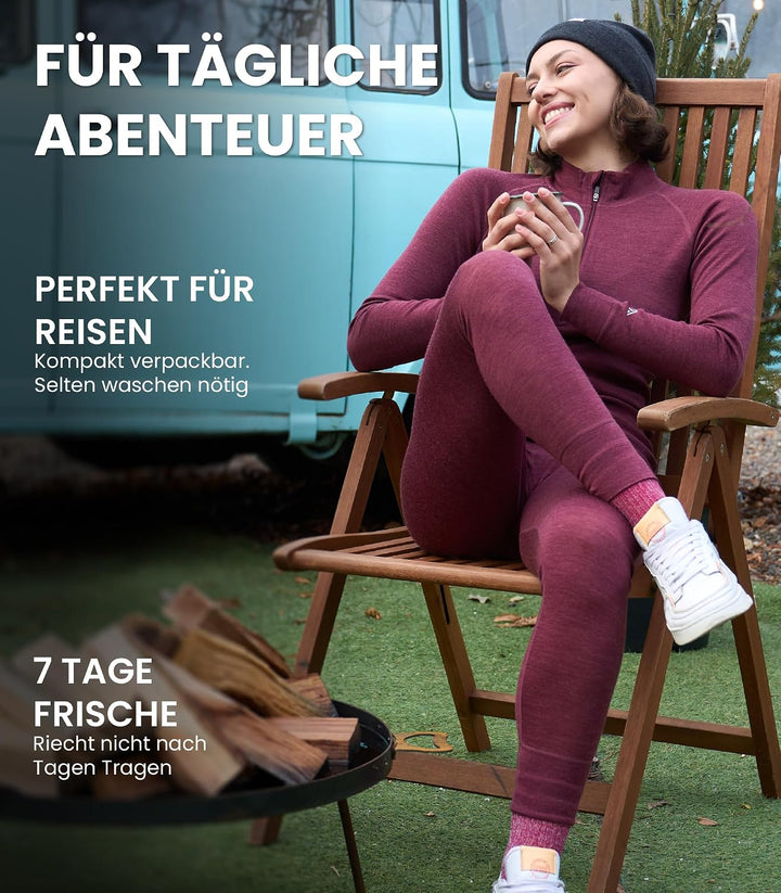 Merino Wolle Thermounterwäsche Damen - Merino Unterhose Damen Merino Leggings + Wollsocken S 250 Dee