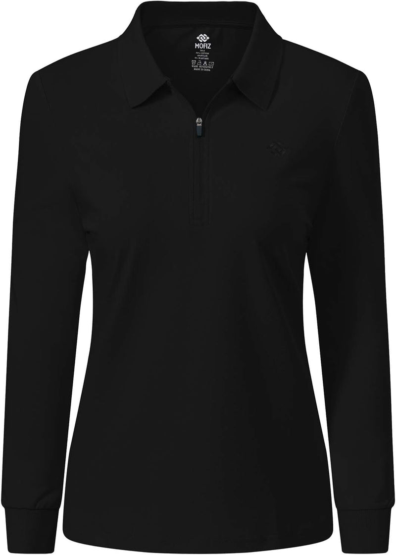 AjezMax Poloshirt Damen Golf Polohemd Langarm Baumwolle Sport Polo Wintershirts mit Reissverschluss