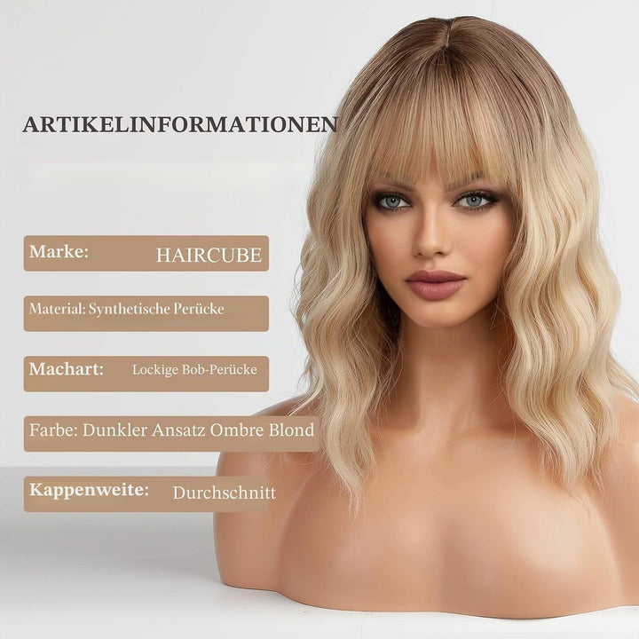 HAIRCUBE Kurze Charming Bob mit Bangs Perücken für Frau Natur Hitzebeständige Synthetische Faser Par